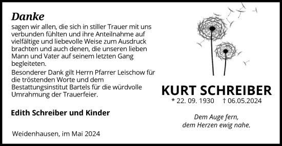 Traueranzeige von Kurt Schreiber von WRS