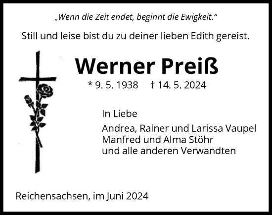 Traueranzeige von Werner Preiß von WRS