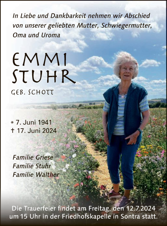 Traueranzeige von Emmi Stuhr von WRS