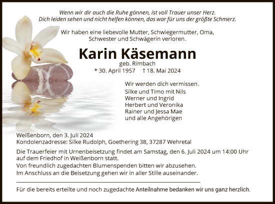 Traueranzeige von Karin Käsemann von WRS