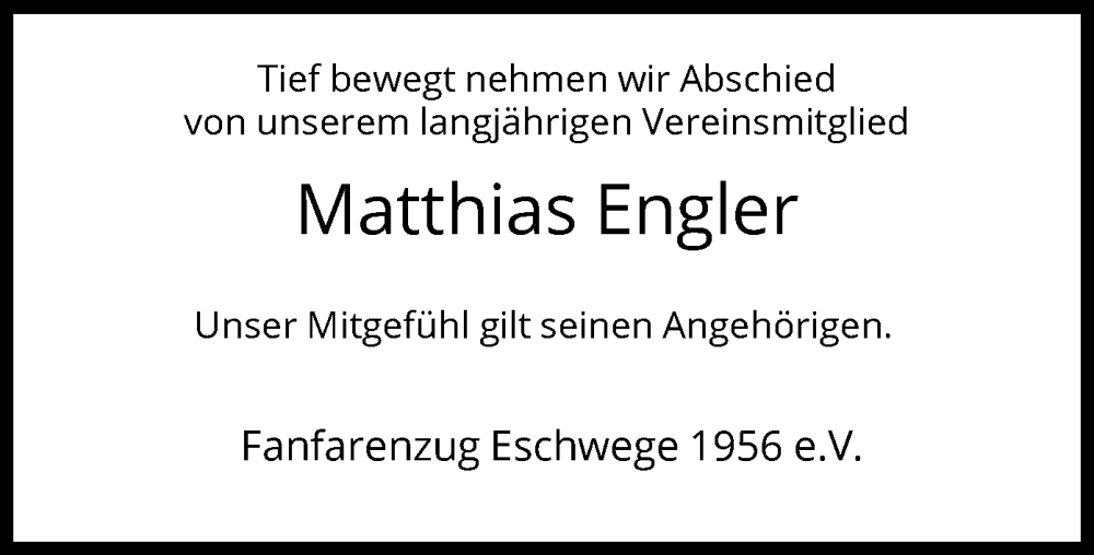  Traueranzeige für Matthias Engler vom 13.07.2024 aus WRS