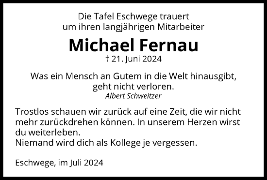 Traueranzeige von Michael Fernau von WRS