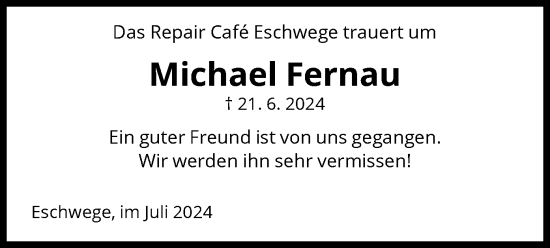 Traueranzeige von Michael Fernau von WRS