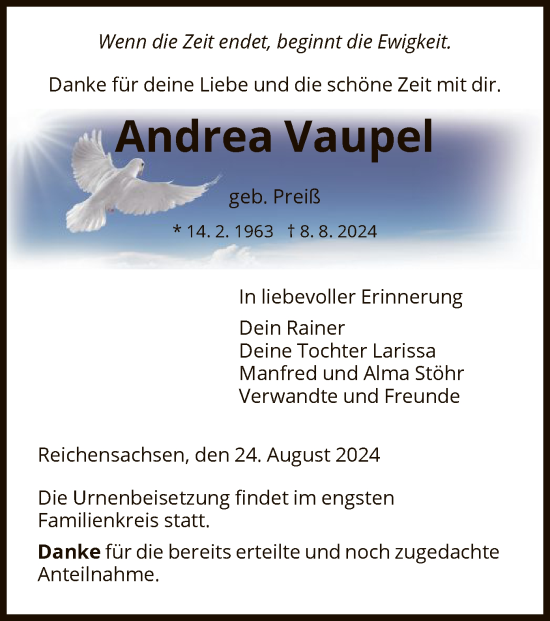 Traueranzeige von Andrea Vaupel von WRS