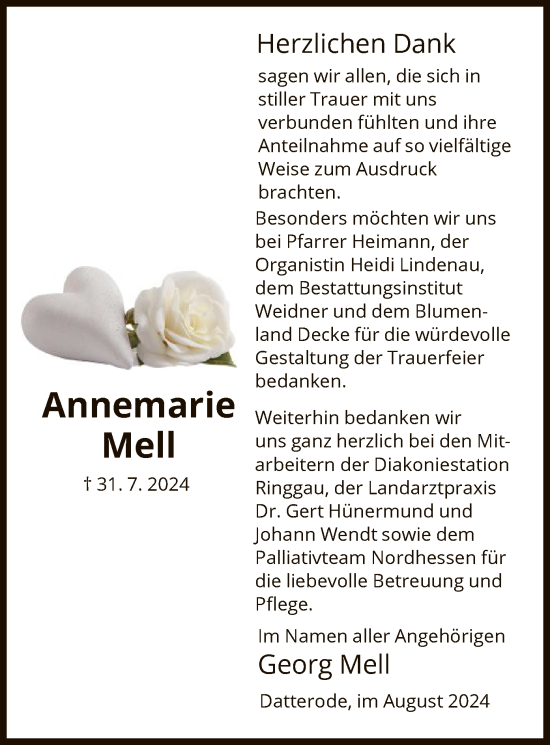 Traueranzeige von Annemarie Mell von WRS