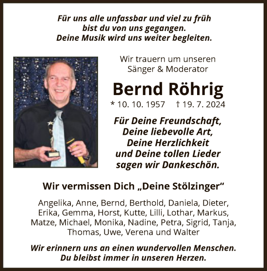 Traueranzeige von Bernd Röhrig von WRS