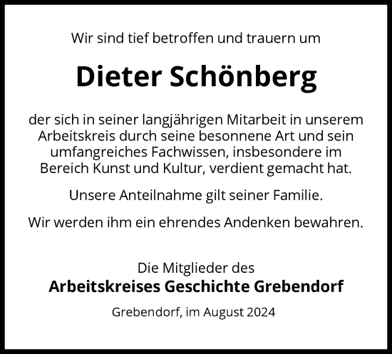 Traueranzeige von Dieter Schönberg von WRS