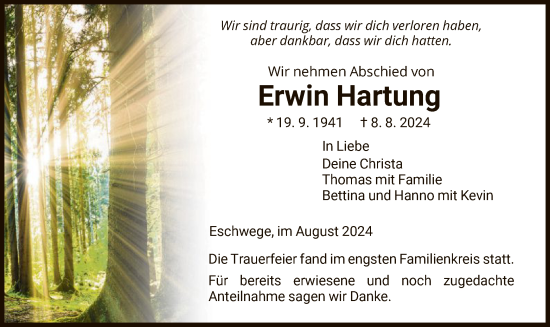 Traueranzeige von Erwin Hartung von WRS