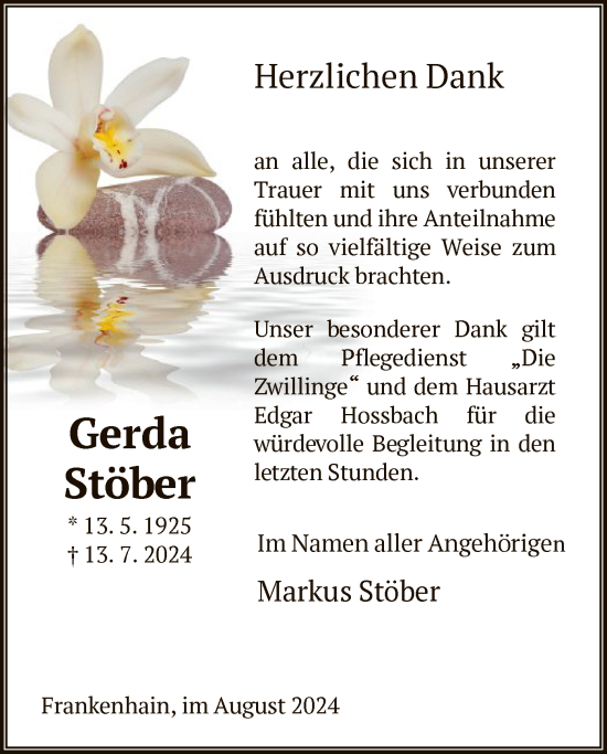 Traueranzeige von Gerda Stöber von WRS