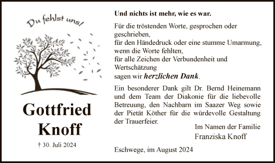 Traueranzeige von Gottfried Knoff von WRS