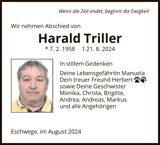 Traueranzeige von Harald Triller von WRS