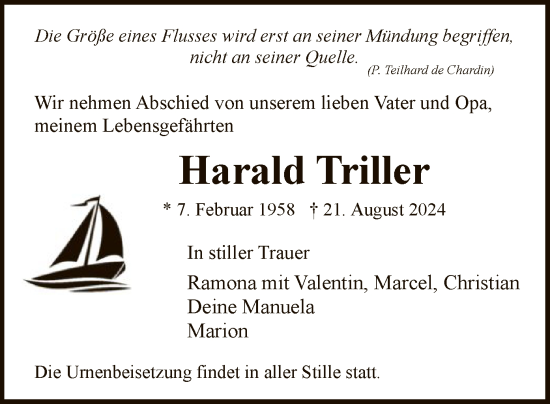 Traueranzeige von Harald Triller von WRS