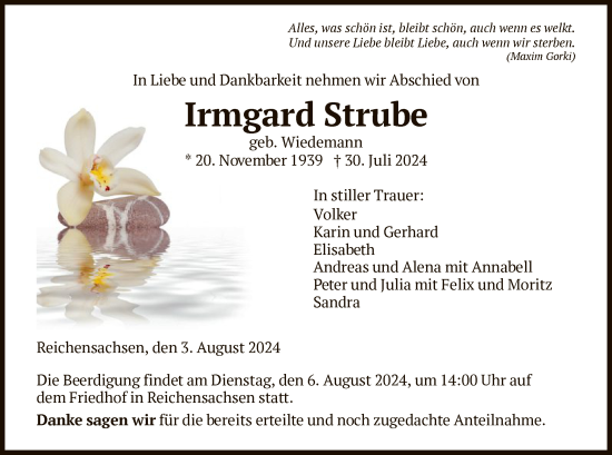 Traueranzeige von Irmgard Strube von WRS