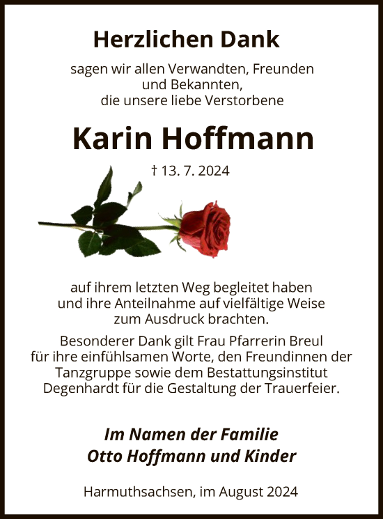 Traueranzeige von Karin Hoffmann von WRS