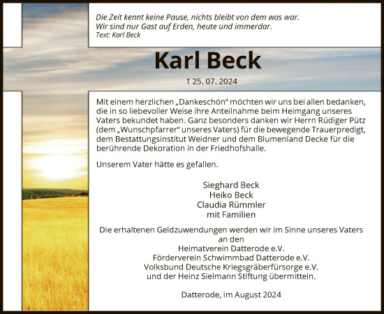 Traueranzeige von Karl Beck von WRS