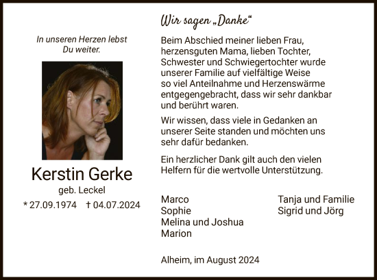 Traueranzeige von Kerstin Gerke von HNAWRSHNA