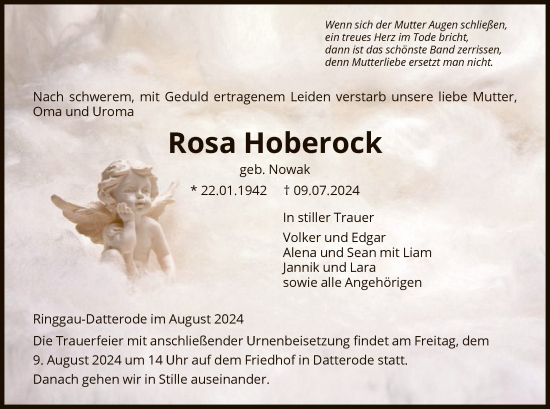 Traueranzeige von Rosa Hoberock von WRS