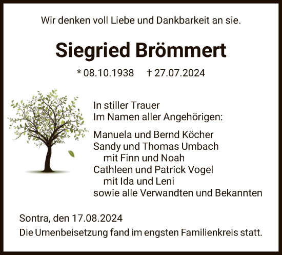 Traueranzeige von Siegried Brömmert von WRS