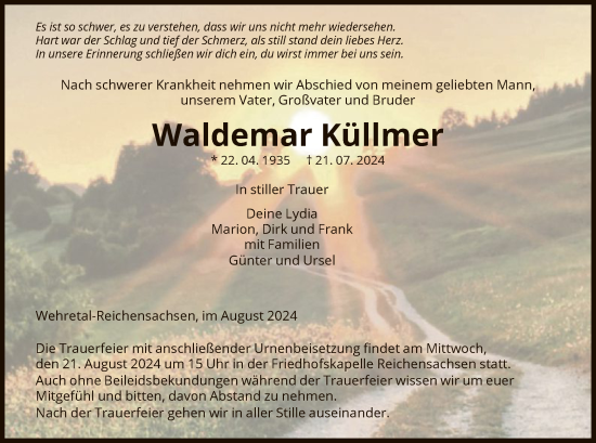 Traueranzeige von Waldemar Küllmer von WRS