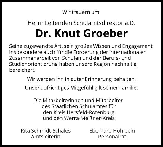 Traueranzeige von Knut Groeber von WRS