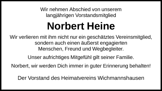 Traueranzeige von Norbert Heine von WRS