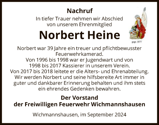 Traueranzeige von Norbert Heine von WRS