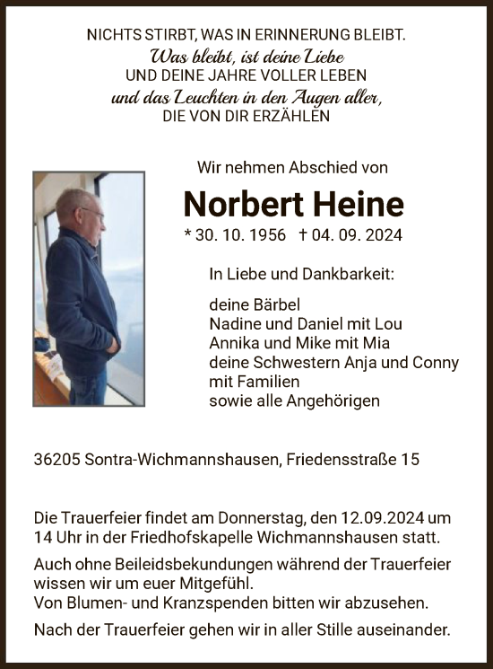 Traueranzeige von Norbert Heine von WRS