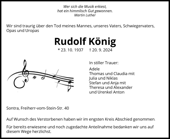 Traueranzeige von Rudolf König von WRS