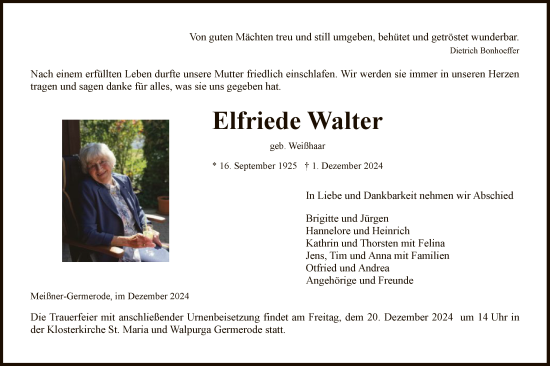 Traueranzeige von Elfriede Walter von WRS