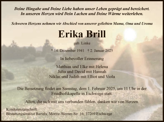 Traueranzeige von Erika Brill von WRS