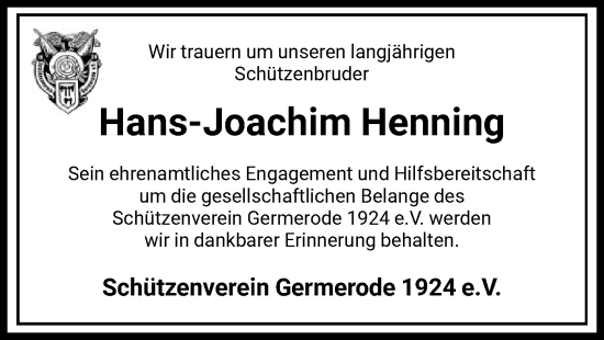 Traueranzeige von Hans-Joachim Henning von WRS