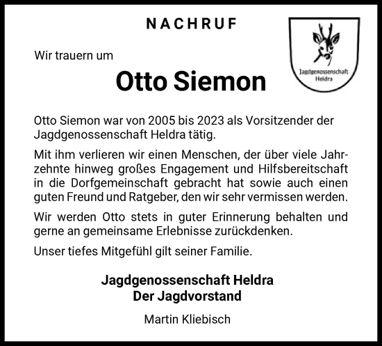 Traueranzeige von Otto Siemon von WRS