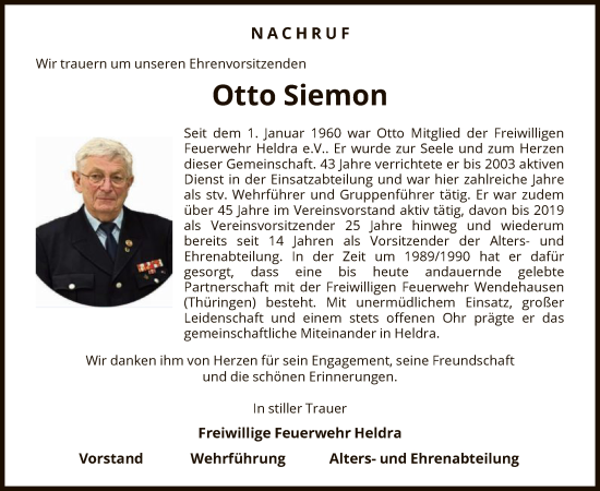 Traueranzeige von Otto Siemon von WRS