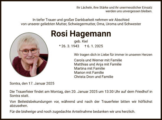 Traueranzeige von Rosi Hagemann von WRS