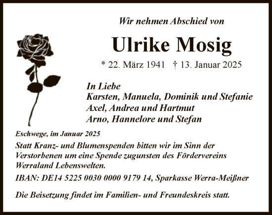 Traueranzeige von Ulrike Mosig von WRS