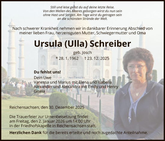 Traueranzeige von Ursula Schreiber von WRS