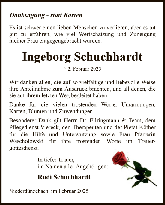 Traueranzeige von Ingeborg Schuchhardt von WRS