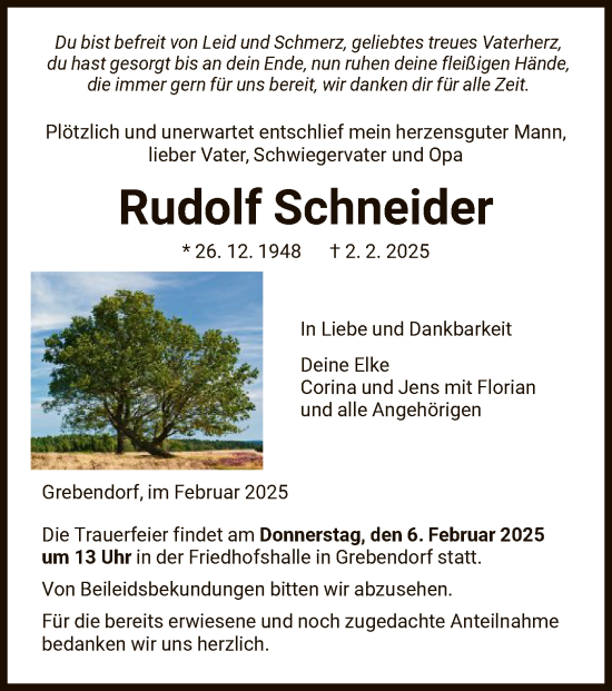 Traueranzeige von Rudolf Schneider von WRS