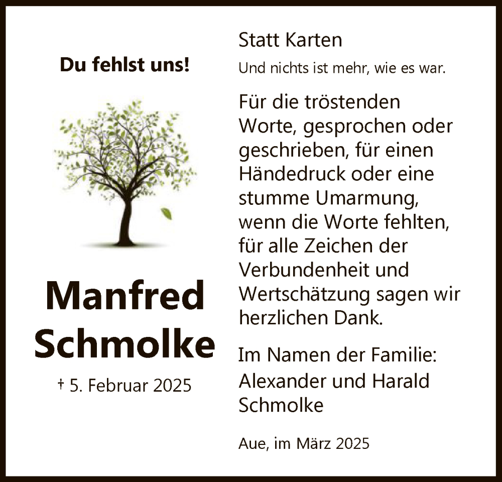  Traueranzeige für Manfred Schmolke vom 06.03.2025 aus WRS