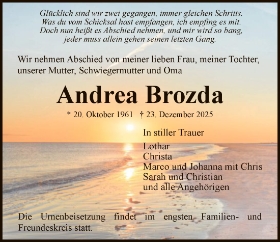 Traueranzeige von Andrea Brozda von WRS