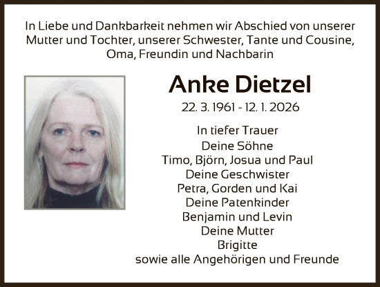 Traueranzeige von Anke Dietzel von WRS