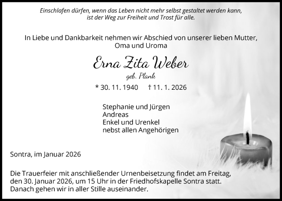 Traueranzeige von Erna Zita Weber von WRS