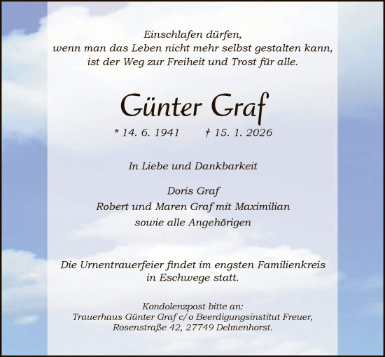 Traueranzeige von Günter Graf von WRS