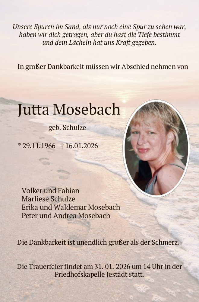  Traueranzeige für Jutta Mosebach vom 24.01.2026 aus WRSWRS