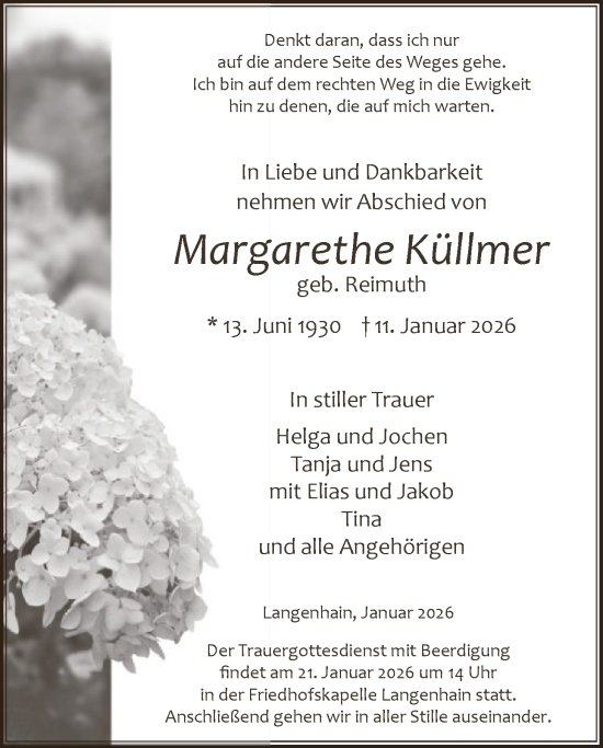 Traueranzeige von Margarethe Küllmer von WRS