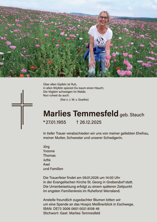 Traueranzeige von Marlies Temmesfeld von WRS