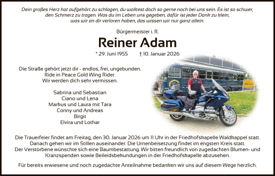Traueranzeige von Reiner Adam von WRS