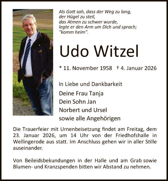 Traueranzeige von Udo Witzel von WRS