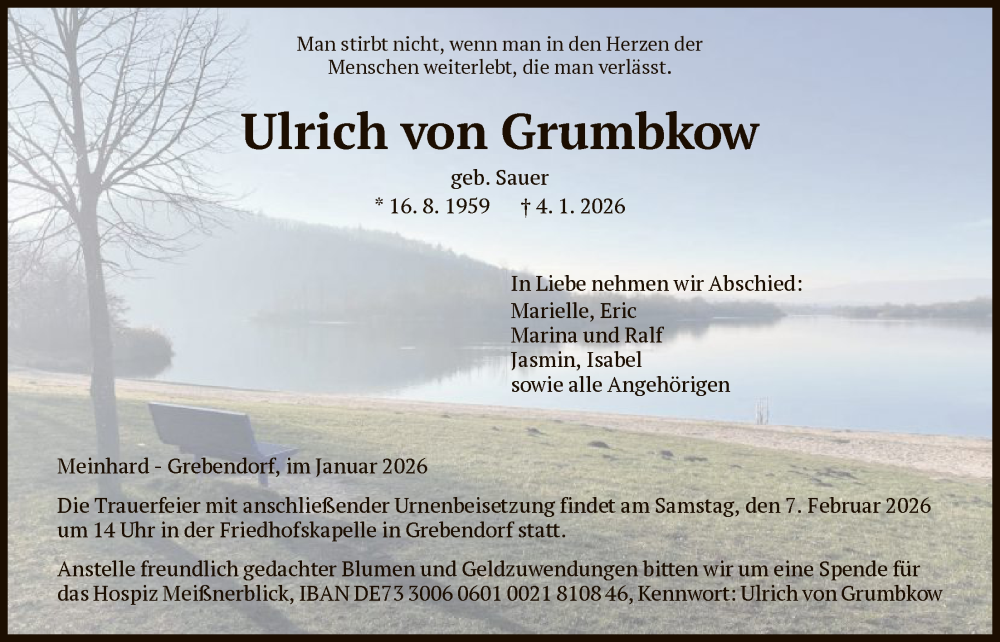  Traueranzeige für Ulrich von Grumbkow vom 31.01.2026 aus WRS