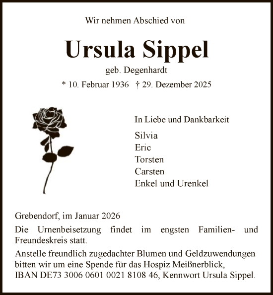 Traueranzeige von Ursula Sippel von WRS